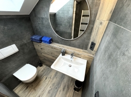 Tageslichtbad mit Dusche und großem Spiegel