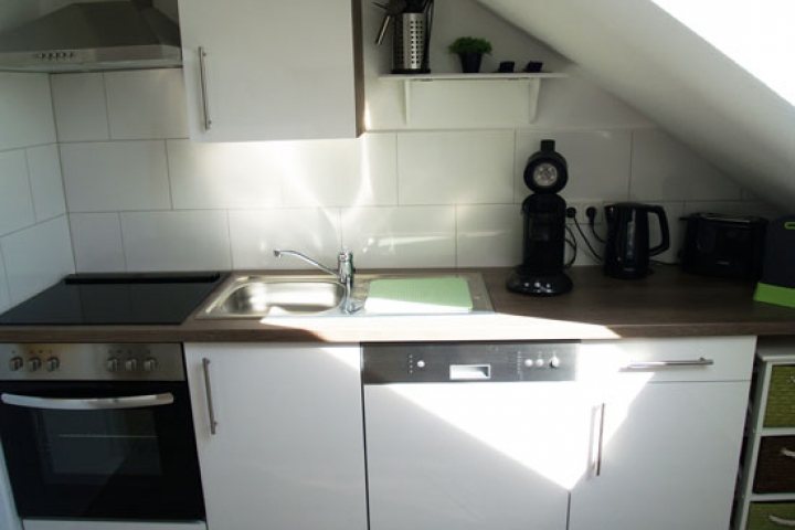 Küchenzeile mit Backofen und Kühlschrank