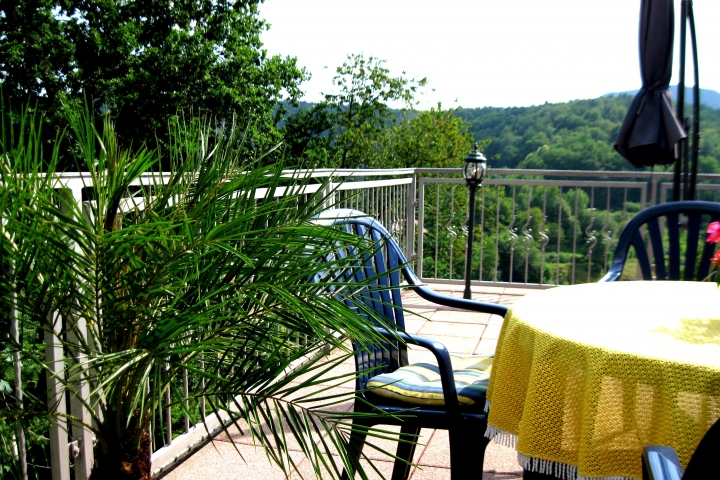 Ferienwohnungen im Ferienhaus Wasgaublick | Die Terrasse bietet einen Blick über die Berge...
feiern möglich!!