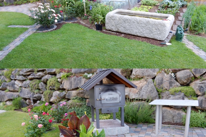 Garten mit Backofen im Sommer