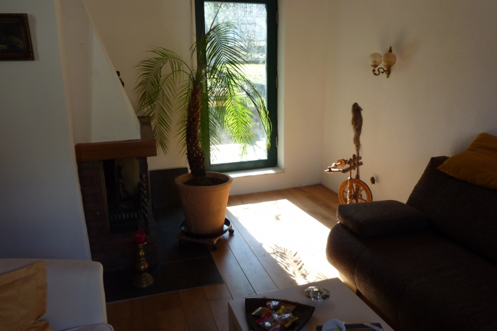 Kaminecke mit Ausgang auf Terrasse und in Garten