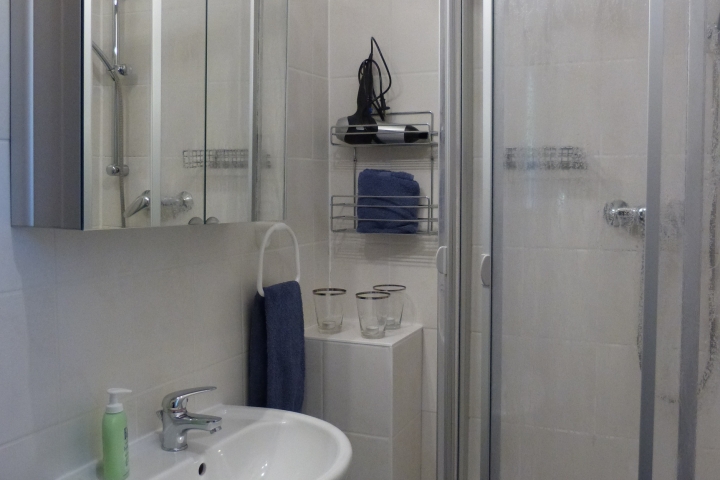 Das Bad mit Dusche und WC, direkt am Schlafzimmer anschließend.