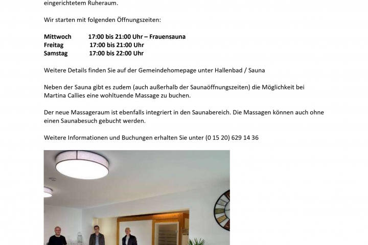 Ganz neu: Sauna und Physio im EG - gegen Gebühr. Besuchen Sie die homepage www.oasedersinne.net