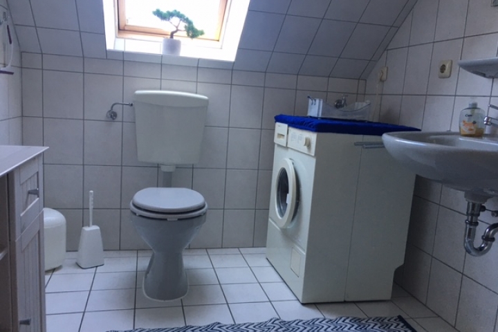 Bad mit Dusche und Waschmaschine