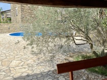 Überdachte Sitzecke am Olivenbaum
