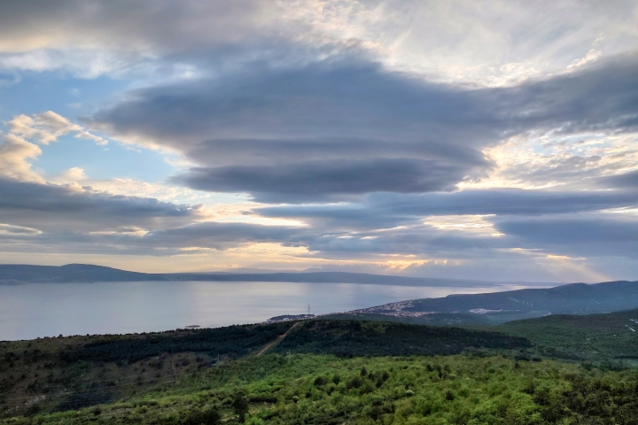 Blick von Donji Zagon auf die Adria, Insel Krk und Istrien