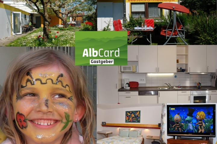 Familien Fewo, Parterre, großer Garten, Spielplatz ... ideal für Großeltern-Enkel-Urlaub. Wir schenken Ihnen Ihre AlbCard für kostenloses Freizeit