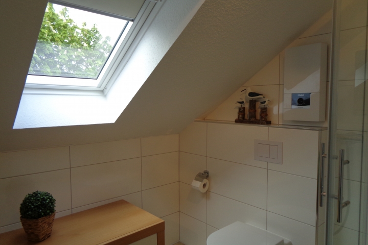 Modernes Bad mit Dusche und Fenster