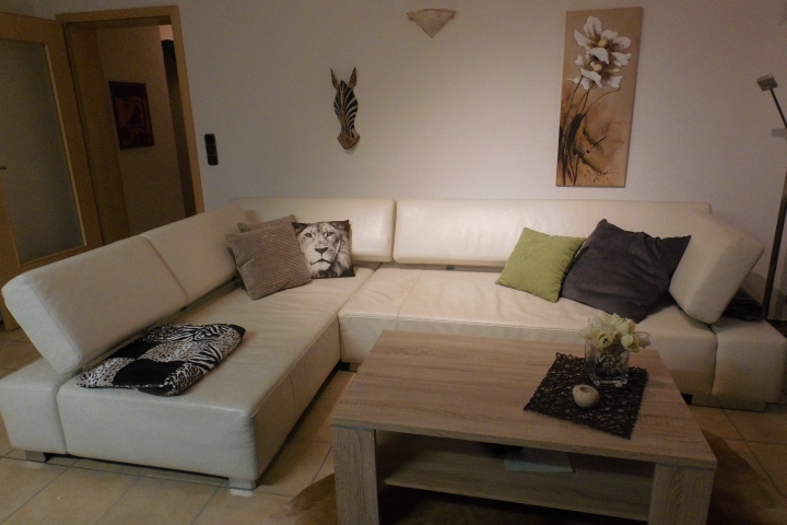 Wohnzimmer mit großer Ledercouch