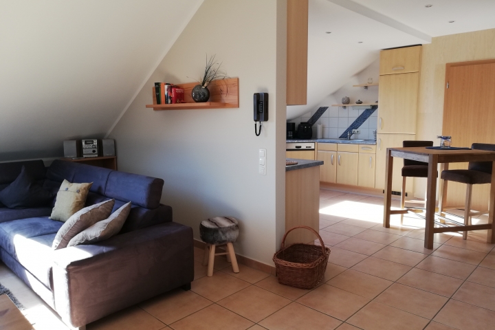 Wohn-Esszimmer mit Blick zur Küche