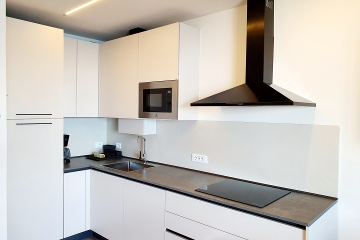 Moderne Küche mit Induktion und Spülmaschine