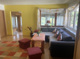 Großes Wohnzimmer mit Schlafcouch in der oberen Etage.