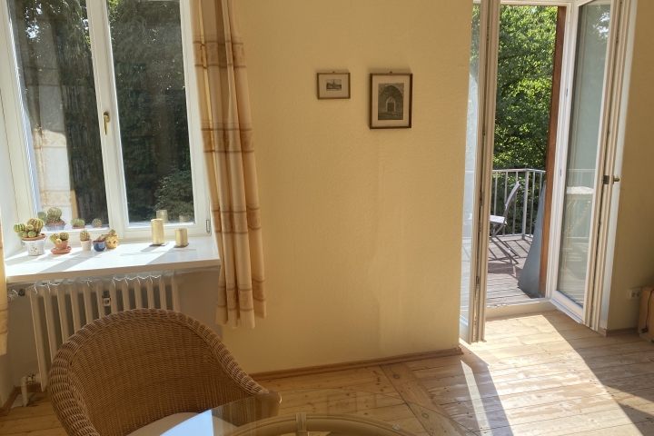 Wohnzimmer mit Blick auf Balkon